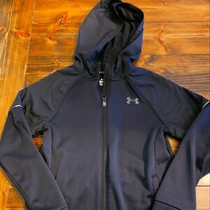 Boys Under Armour Hooded Track Style Zip Up Jacket, Black, Size M